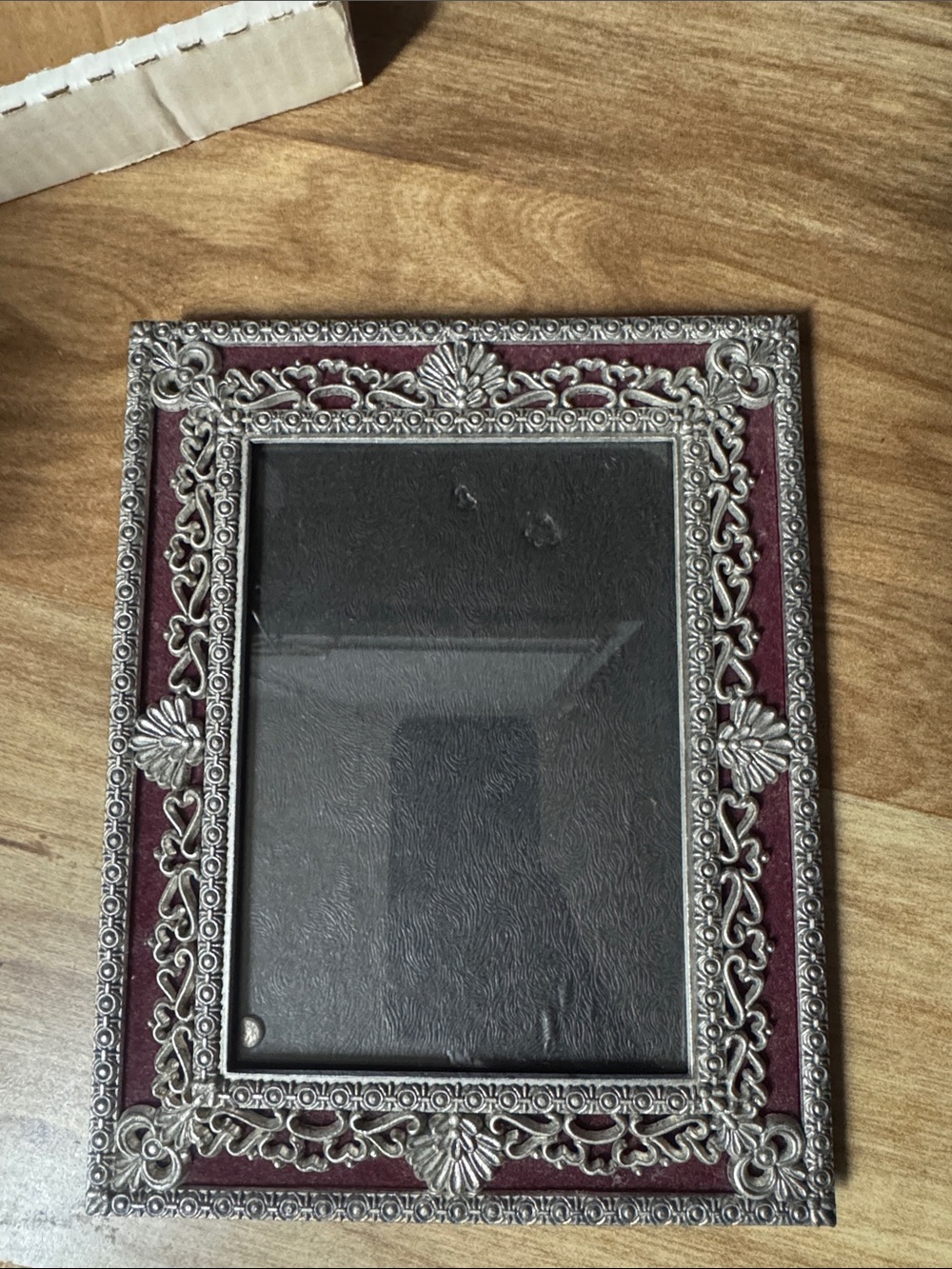 VintageOrnate Silver and Burgundy Decorative Picture Frame - Elegant Home Accent